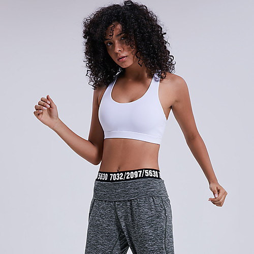 

Women's Sports Bra Bralette Criss Cross Elastane Running Fitness Jogging Adjustable Breathable Soft Padded Medium Support White Solid Colored / Stretchy