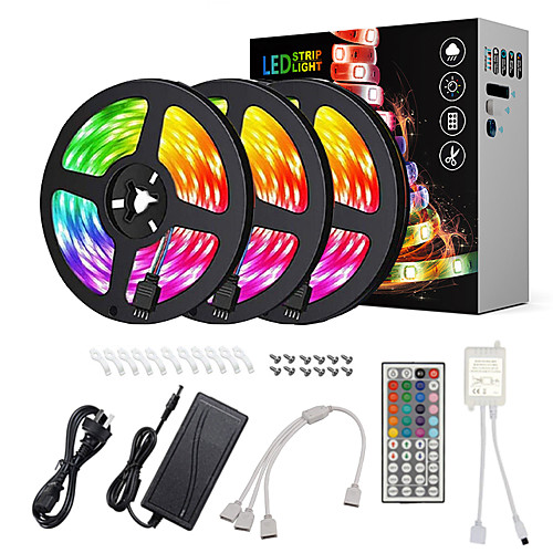 

15m Light Sets LED Light Strips RGB Tiktok Lights 450 LEDs 5050 SMD 10mm 1 12V 6A Adapter 1 44Keys Remote Controller 1 DC Cables 1 set Waterproof Cuttable Linkable 100-240 V IP65 Self