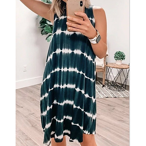 

Women's Sheath Dress - Sleeveless Striped Summer Elegant 2020 Orange Navy Blue S M L XL XXL