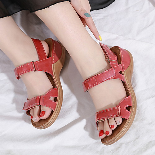 

Women's Sandals Wedge Sandals Flat Sandal Summer Flat Heel Open Toe Daily PU Almond / Black / Red