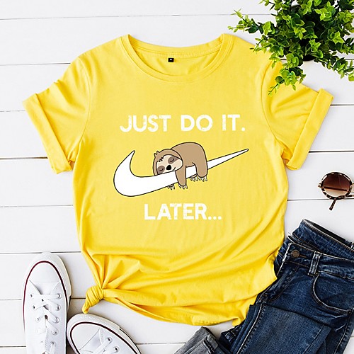 

Women's Cartoon T-shirt Daily Wine / White / Black / Yellow / Blushing Pink / Army Green / Green / Dark Gray