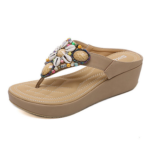 

Women's Sandals Summer Wedge Heel Open Toe Daily PU Almond / Black / Red