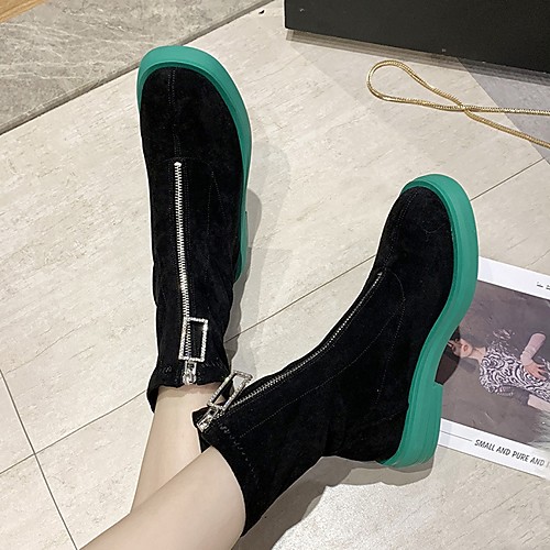 

Women's Boots Winter Flat Heel Round Toe Daily Suede Mid-Calf Boots Black / Yellow / Orange