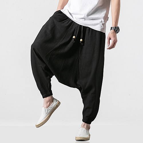 

Men's Sporty Chinoiserie Loose Chinos Pants - Solid Colored Drawstring Comfort Cotton Wine Black Navy Blue US32 / UK32 / EU40 / US34 / UK34 / EU42