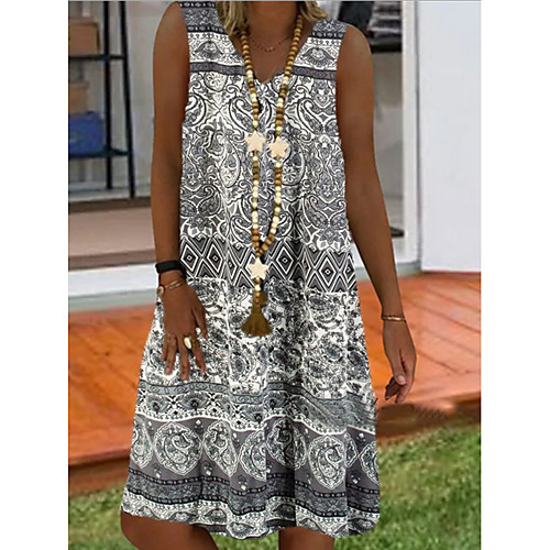 

Women's Shift Dress - Sleeveless Floral Summer Elegant 2020 Gray S M L XL XXL XXXL
