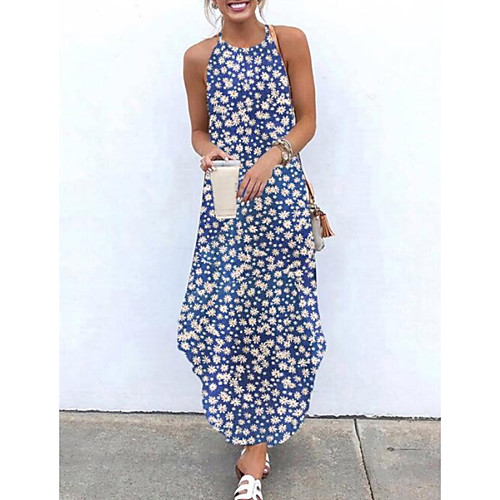 

Women's Strap Dress Maxi long Dress - Sleeveless Print Summer Casual Mumu 2020 Light Green Navy Blue Beige Light Blue M L XL XXL XXXL XXXXL XXXXXL