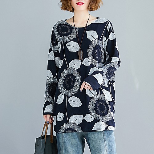 

Women's Floral Sun Flower T-shirt Daily Blue