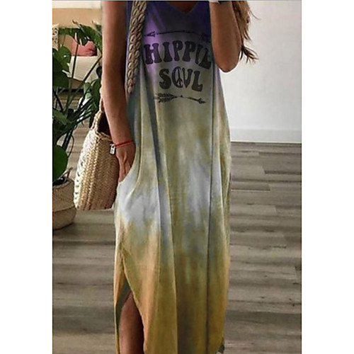 

Women's A Line Dress Maxi long Dress Blue Purple Yellow Red Short Sleeve Tie Dye Summer V Neck Casual Chinoiserie 2021 S M L XL XXL 3XL