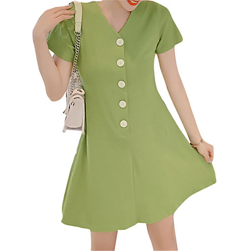 

Women's A-Line Dress Short Mini Dress - Short Sleeves Solid Color Button Summer Fall V Neck Casual Holiday Going out Slim 2020 Black Green M L XL XXL XXXL