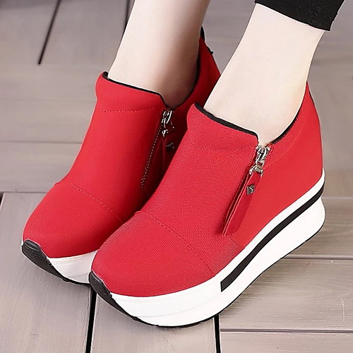 

Women's Flats Spring / Summer Wedge Heel Open Toe Daily PU Black / Red