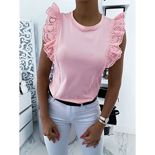 

Women's Solid Colored Blouse Basic Daily Black / Blushing Pink / Beige
