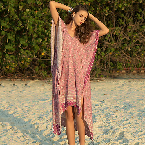 

Women's Shirt Dress Midi Dress Purple Short Sleeve Geometric Summer V Neck Casual Loose 2021 M L XL XXL