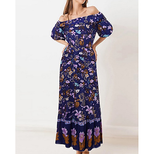 

Women's A-Line Dress Maxi long Dress - Half Sleeve Floral Summer Sexy 2020 Blue Red Yellow S M L XL