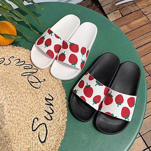 

Women's Slippers & Flip-Flops Summer Flat Heel Open Toe Daily PU White / Black