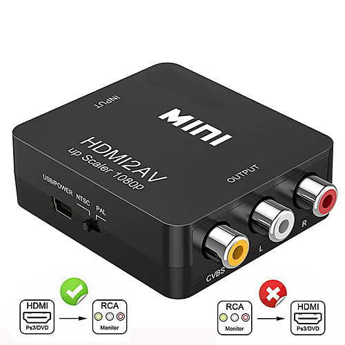 

HDMI-compatible TO AV Scaler Adapter HD Video Composite Converter Box HDMI-compatible to RCA AV/CVSB L/R Video 1080P Mini HDMI-compatible2AV Support NTSC PAL