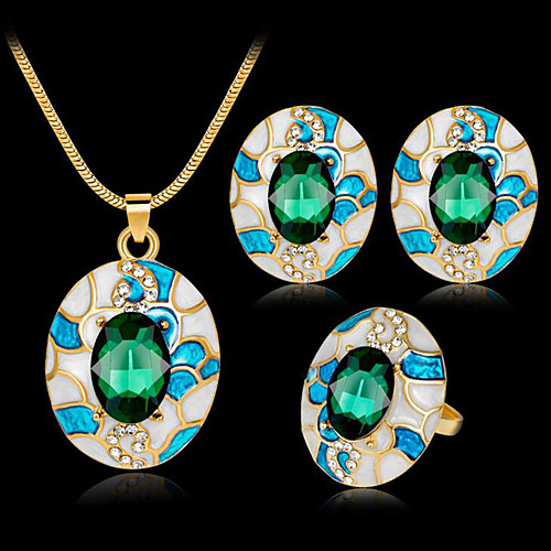

Women's Emerald Jewelry Set Classic Flower Stylish Gold Plated Earrings Jewelry Black / Blue / Green For Anniversary Party Evening Festival 1 set
