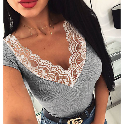 

Women's Solid Colored T-shirt Daily Going out V Neck Gray