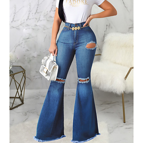 

Women's Basic Loose Wide Leg Pants - Solid Colored Blue L / XL / XXL