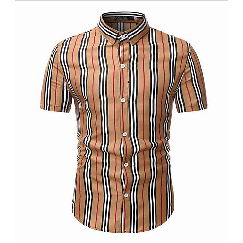 

Men's Striped Shirt Daily Weekend Round Neck Red / Khaki / Short Sleeve