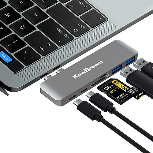 

KawBrown 6 in 1 Aluminum USB C Hub USB Type C Hub Adapter USB Splitter USB Dock Type C HUB for Laptop Macbook