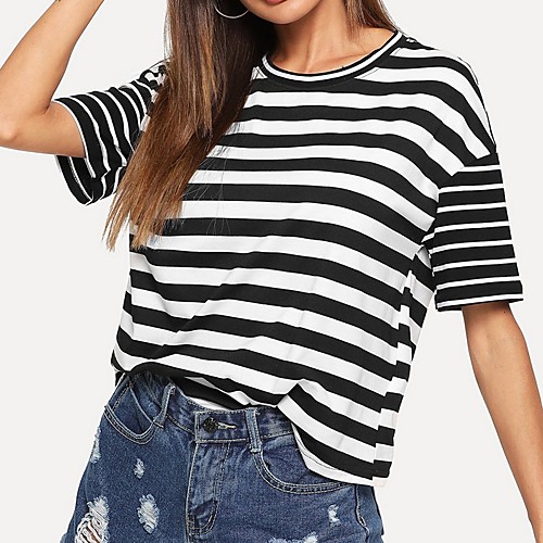 

Women's Striped T-shirt Daily Black / Red