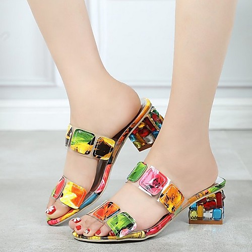 

Women's Slippers & Flip-Flops Summer Chunky Heel Open Toe Daily PU Rainbow