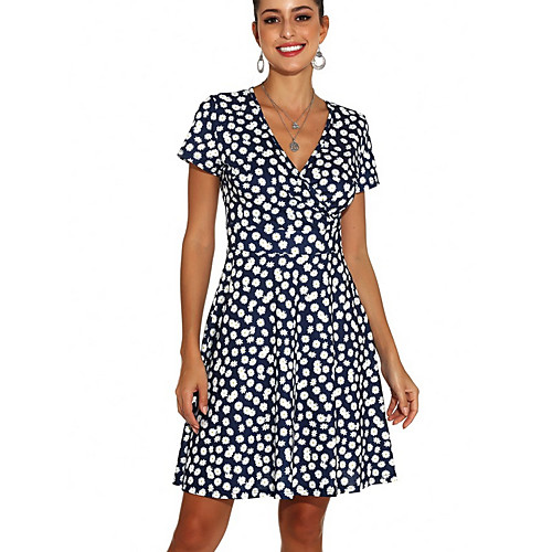 

Women's A-Line Dress Knee Length Dress - Short Sleeves Print Summer Casual Mumu 2020 Black Green Dusty Blue Light Green S M L XL XXL
