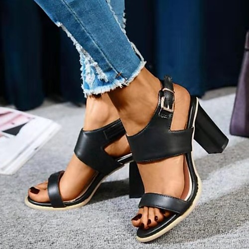 

Women's Sandals Summer Cuban Heel Open Toe Daily PU White / Black / Brown