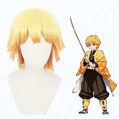 

Demon Slayer: Kimetsu no Yaiba Agatsuma Zenitsu Cosplay Wigs Men's Layered Haircut 8 inch Heat Resistant Fiber Straight Blonde Teen Adults' Anime Wig