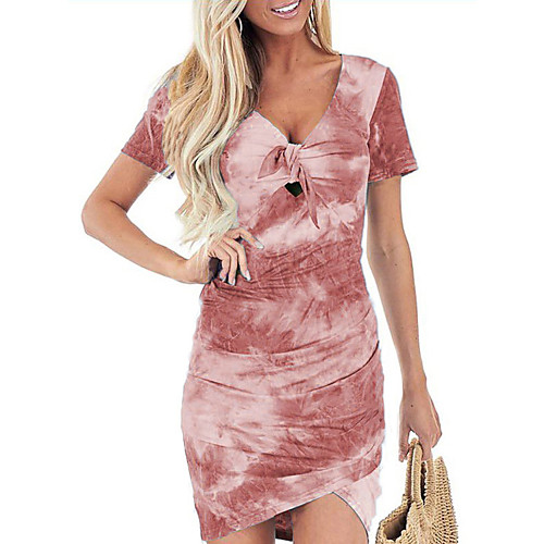 

Women's Sheath Dress - Short Sleeves Print Tie Dye Summer V Neck Elegant Sexy Slim 2020 Wine Blue Purple Khaki Green Gray S M L XL XXL XXXL XXXXL XXXXXL