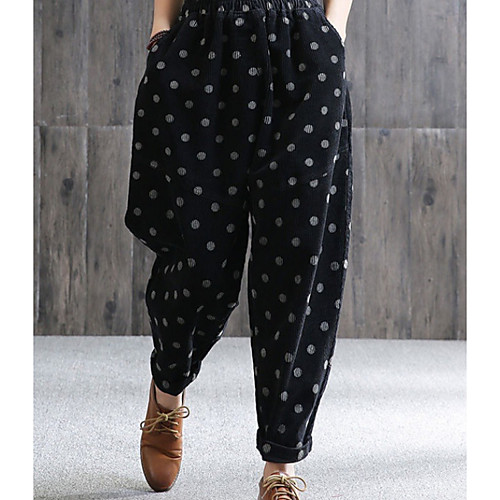

Women's Basic Loose Chinos Pants - Polka Dot Black Brown M / L / XL