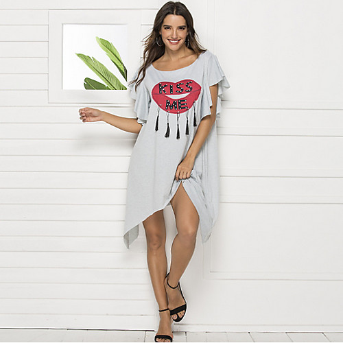 

Women's Shift Dress - Short Sleeves Geometric Summer Elegant 2020 White Gray S M L XL