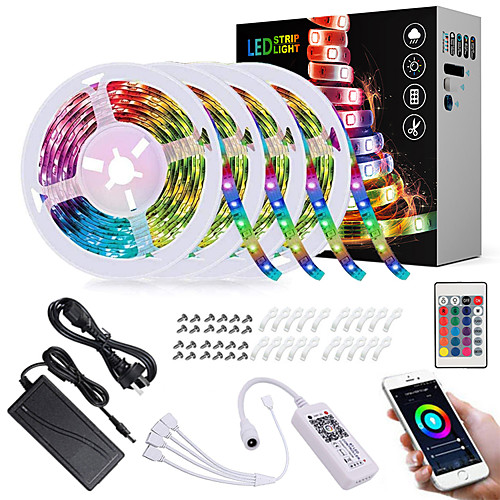 

ZDM 20M(45M) LED Light Strips RGB Tiktok Lights App Intelligent Control Bluetooth Music Sync Waterproof Flexible 5050 SMD 600 LEDs IR 24 Key Bluetooth Controller with Installation Package 12V 6A Adap