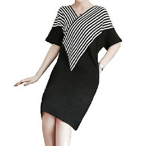 

Women's A-Line Dress Short Mini Dress - Short Sleeves Striped Summer Fall V Neck Casual Slim 2020 Black M L XL XXL XXXL XXXXL