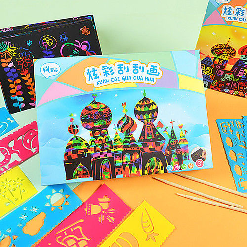 

Drawing Toy Scratch Art Set Magic Scratch Paper Tower Pure Paper Painting Creative Kid's Boys and Girls for Birthday Gifts or Party Favors