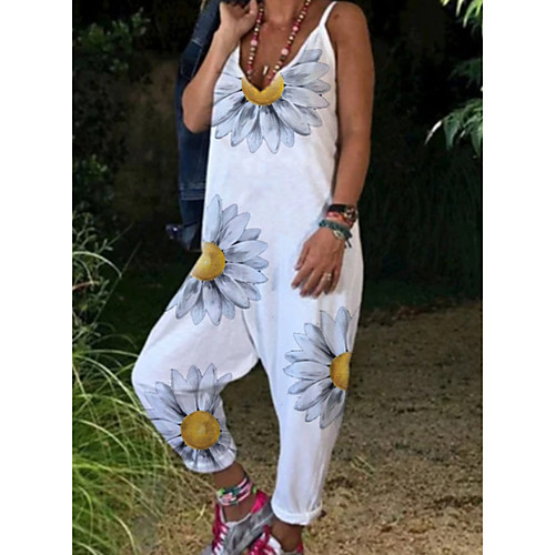 

Women's White Jumpsuit Onesie, Floral S M L