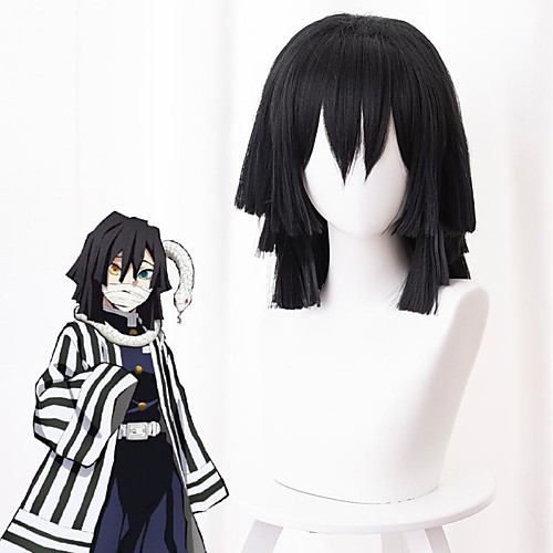 

Demon Slayer: Kimetsu no Yaiba Iguro Obanai Cosplay Wigs Men's Layered Haircut 12 inch Heat Resistant Fiber Straight Black Teen Adults' Anime Wig