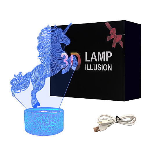 

3D Horse Night Light 3D Illusion Lamp 7 Color Changing Light for Christmas Gift Desk Table Bedside Lamp 3D Optical Illusion Night Light with Acrylic Flat ABS Base USB Charger