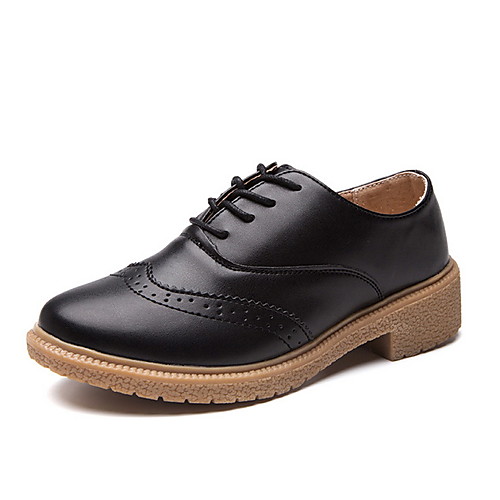 

Women's Oxfords Spring & Summer Flat Heel Round Toe Daily PU Black / Red / Brown