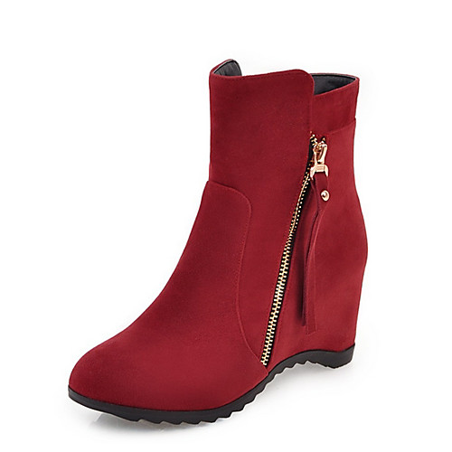 

Women's Boots Fall & Winter Wedge Heel Round Toe Daily Synthetics Mid-Calf Boots Black / Red / Beige