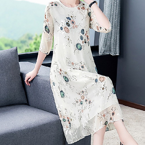 

Women's Sheath Dress - Half Sleeve Floral Summer Elegant Slim 2020 White M L XL XXL XXXL XXXXL