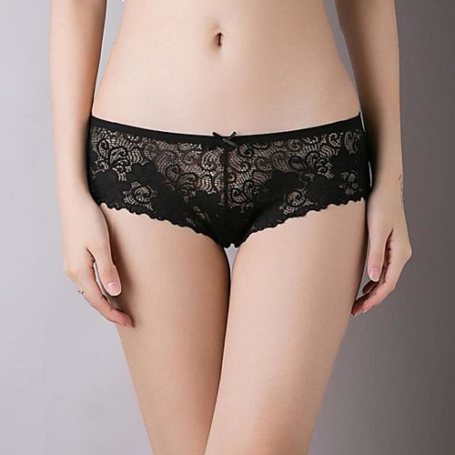 

Women's Lace / Bow Brief - EU / US Size Mid Waist Wine Black Red One-Size