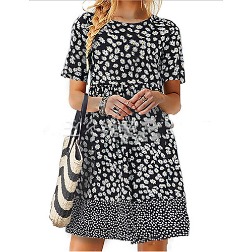 

Women's A-Line Dress Knee Length Dress - Short Sleeves Print Summer Casual Mumu 2020 Black Red M L XL XXL