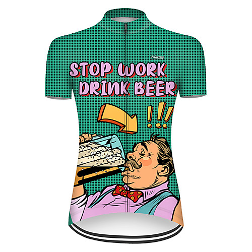 

21Grams Women's Short Sleeve Cycling Jersey Polyester Green / Yellow Polka Dot Funny Oktoberfest Beer Bike Jersey Top Mountain Bike MTB Road Bike Cycling Breathable Quick Dry Ultraviolet Resistant