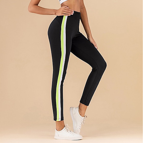 

Women's Basic Legging - Striped / Color Block, Patchwork Mid Waist Black XS S M