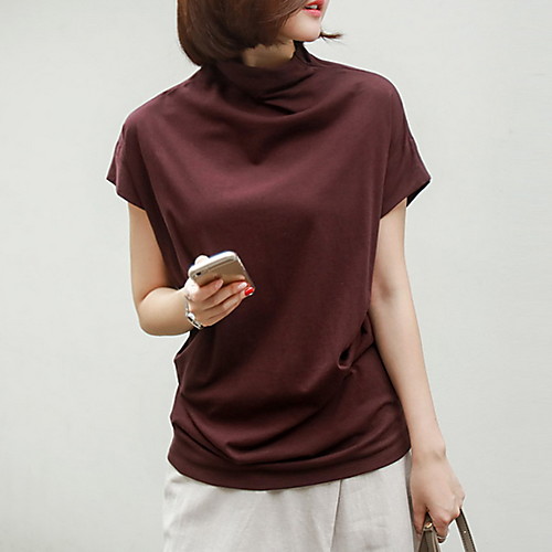 

Women's Solid Colored Loose T-shirt Daily Cowl Wine / White / Black / Khaki / Brown