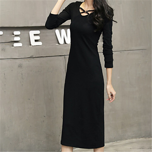 

Women's Shift Dress - Long Sleeve Solid Color Summer Fall Boat Neck Casual Holiday Going out Slim 2020 Black M L XL XXL XXXL