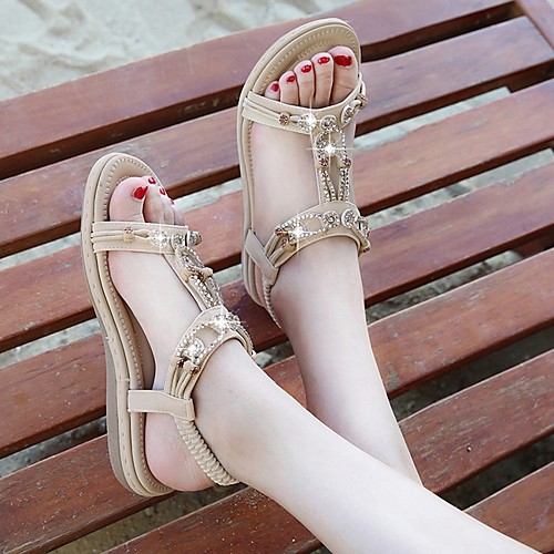 

Women's Sandals Summer Flat Heel Open Toe Daily PU Black / Beige / Dark Blue