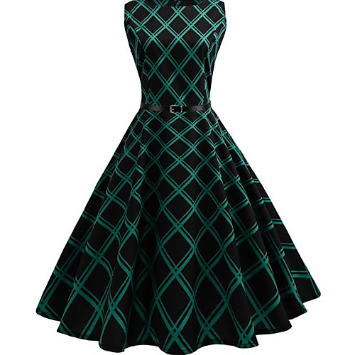 

Women's A Line Dress - Sleeveless Plaid Summer Street chic 2020 Green S M L XL XXL