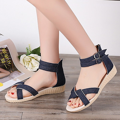 

Women's Sandals Flat Sandal Summer Flat Heel Open Toe Roman Shoes Daily Denim Dark Blue / Light Blue